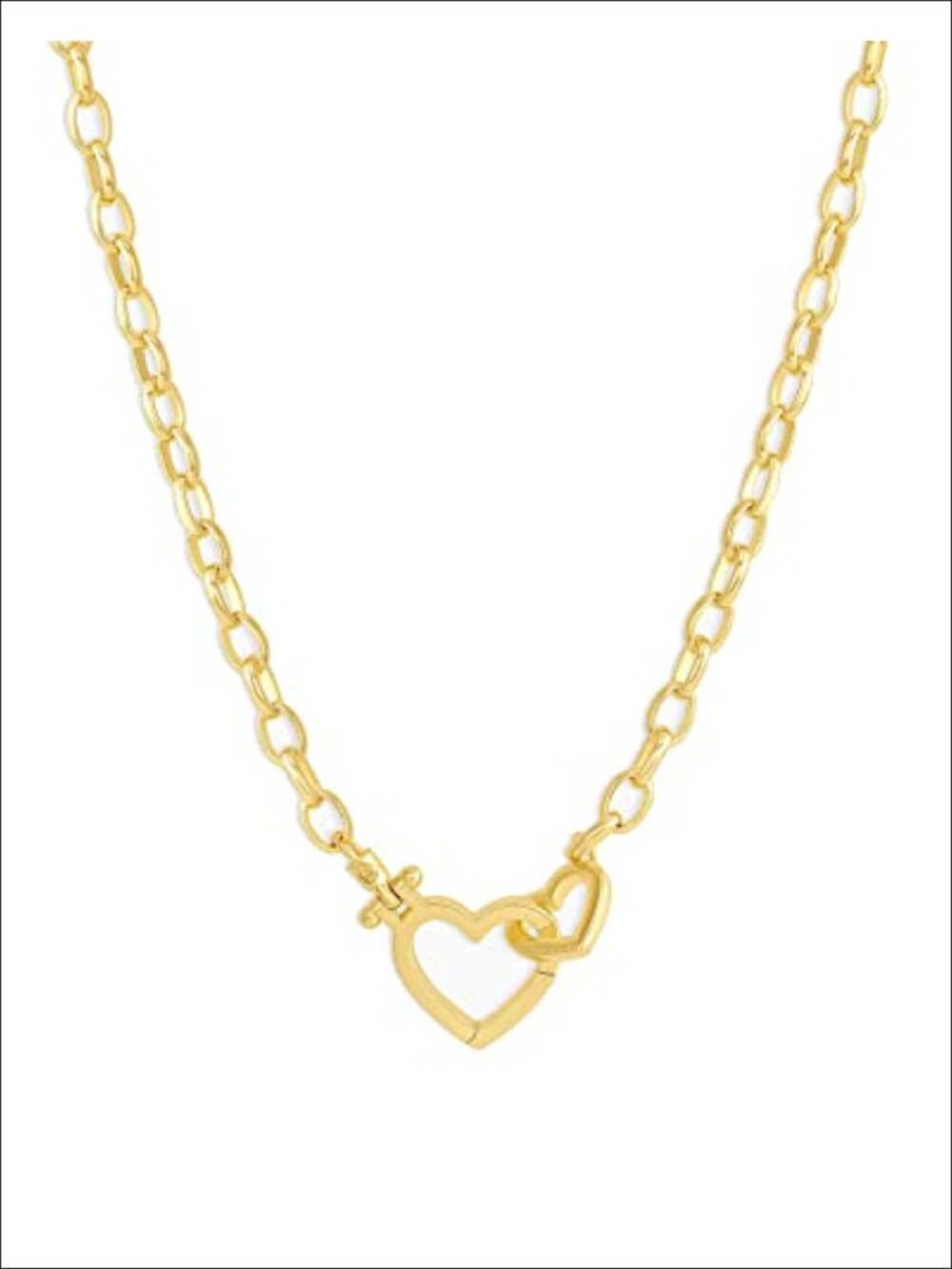 18k Gold Plated Interlocking Double Heart Necklace 17 Inch Cable Chain